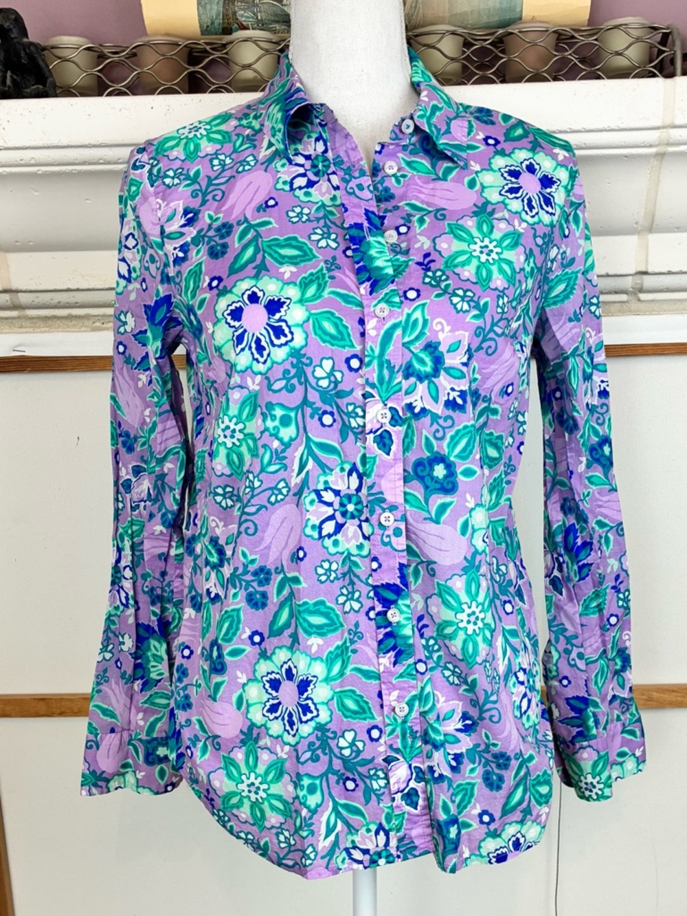 Talbots NWOT Bridgerton vibe Button-Front Blouse in Lavender & Blue